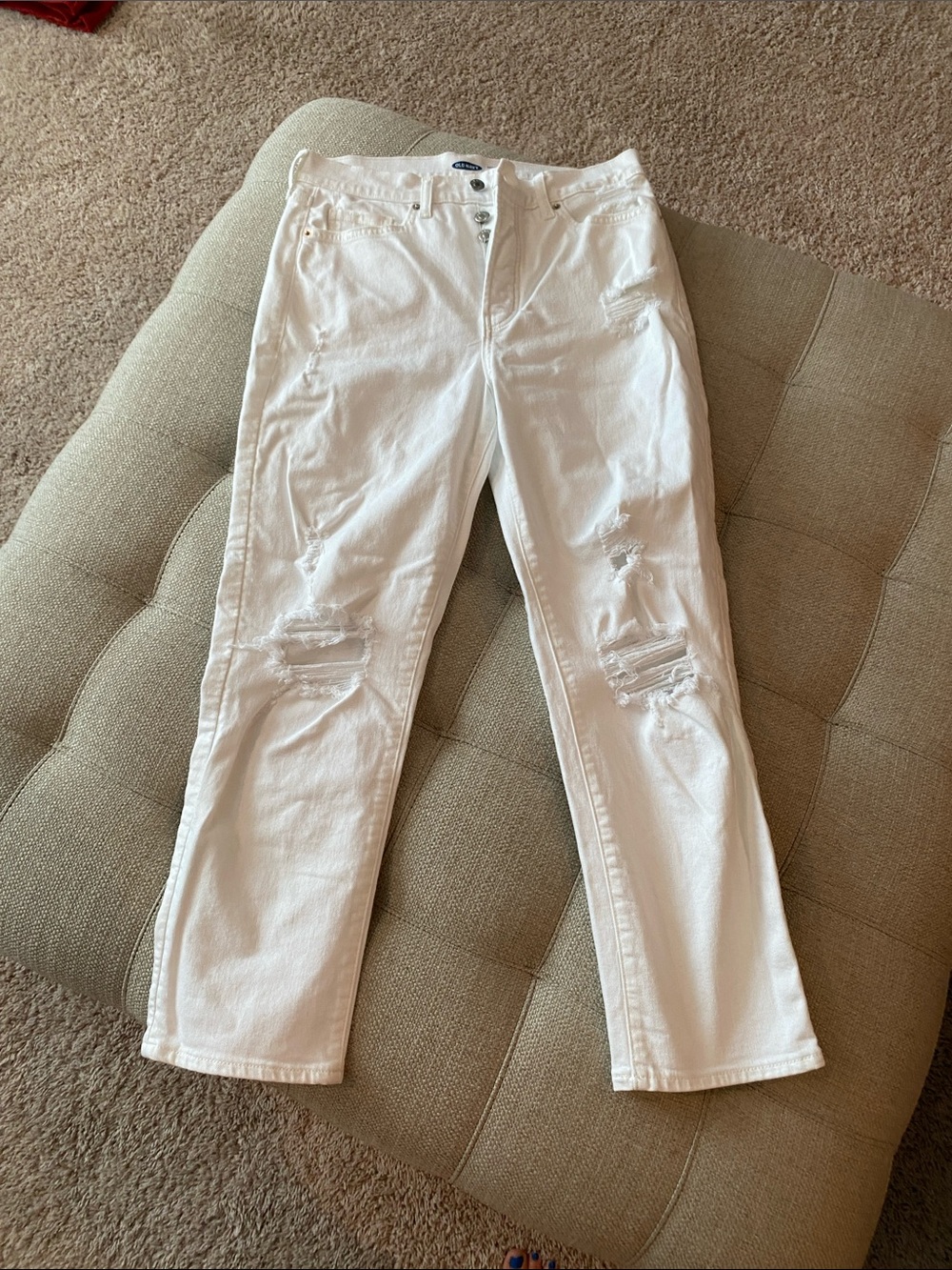 Old Navy White Sky-Hi Straight Jeans with Button-Fly